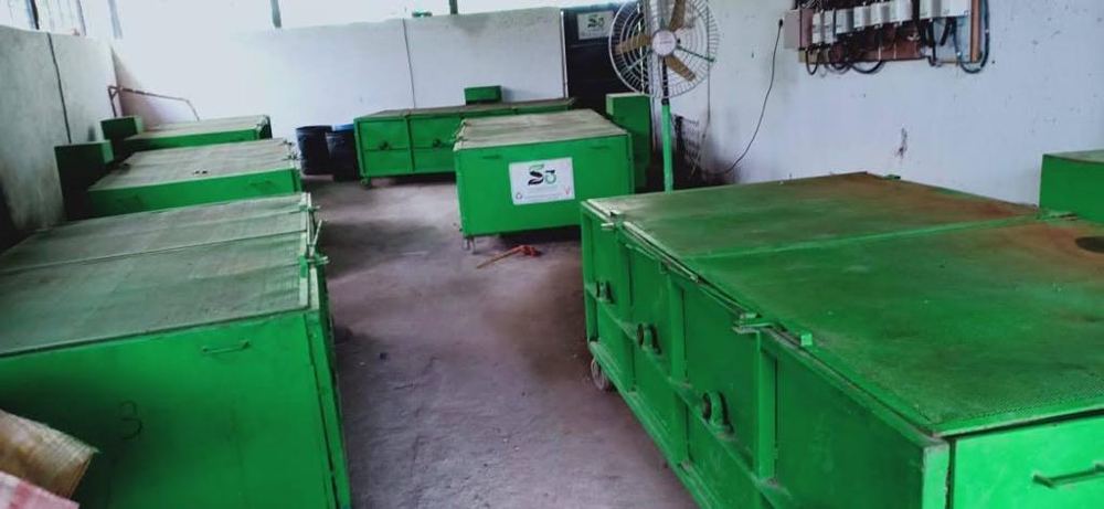 Rows of processing units at a waste-management facility